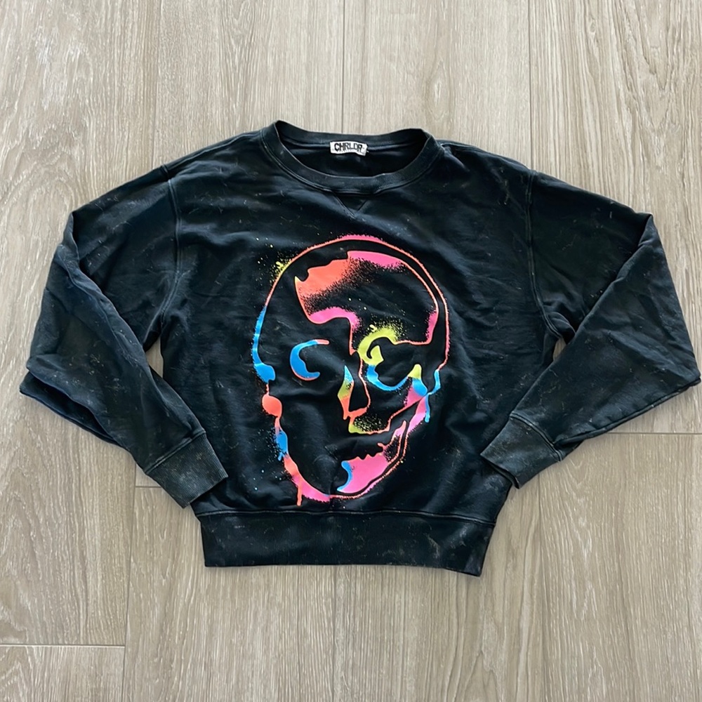 CHRLDR Black Sweatshirt size XS with colored skull